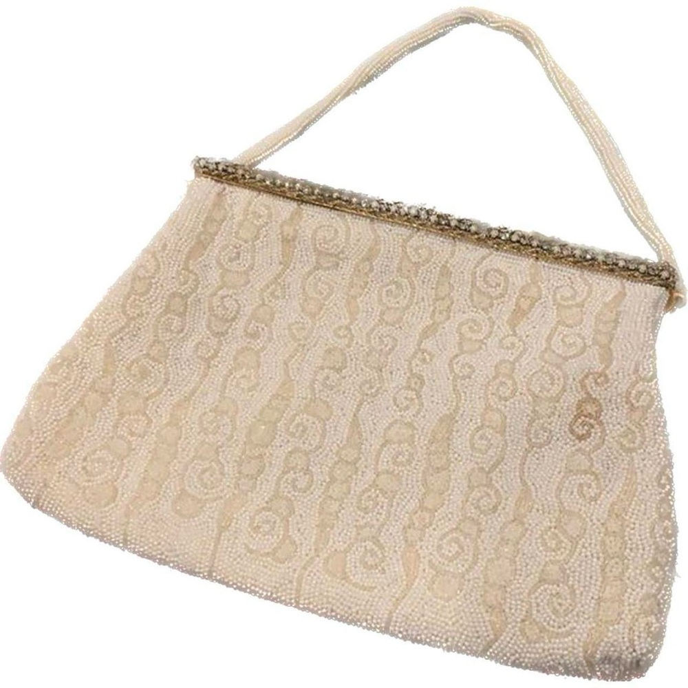 VINTAGE HANDMADE BEADED EVENING BAG BY WALBORG COMES WITH MIRROR AND COIN PURSE